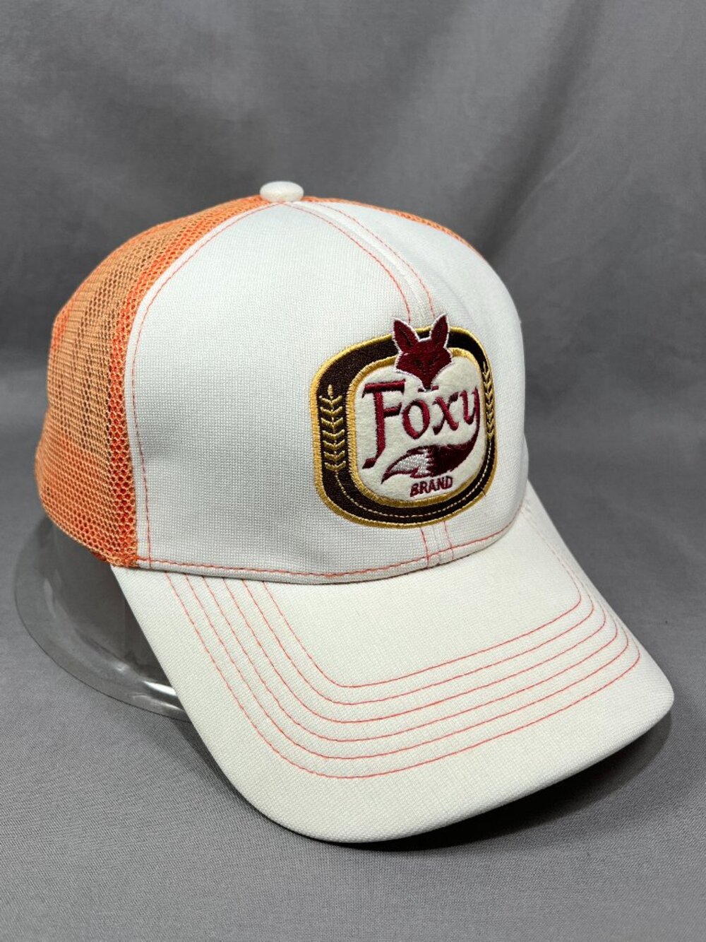 American Eagle Outfitters Foxy Brand Trucker Hat White Orange Mesh Snapback Cap
